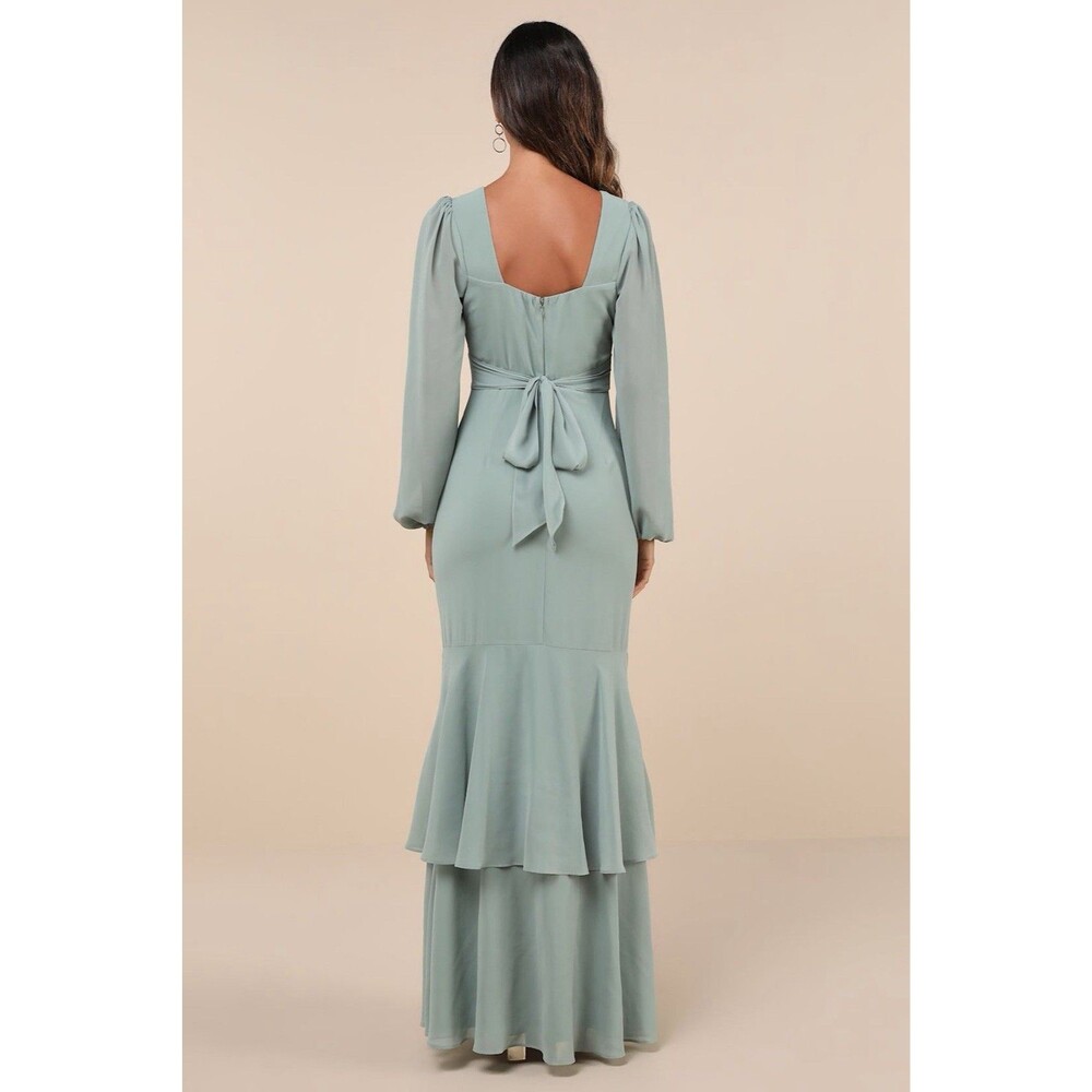Lulus Tier Elegance Maxi Dress Sage Brush‎ Size XL NWOT - Picture 3 of 12